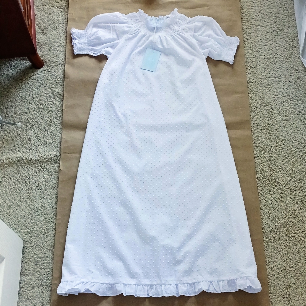 NWT Hill House Caroline White Swiss Dot Long Maxi Nap Dress Small